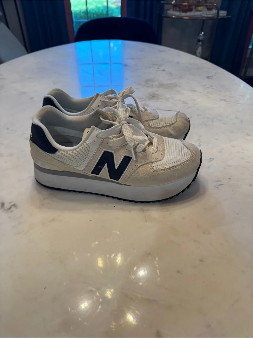 New Balance Women's 574 cream & black Platform Sneaker - Elevated Retro Style